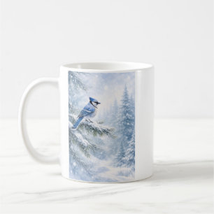 "Watercolor Blue Jay on Pine Branch Coffee Mug