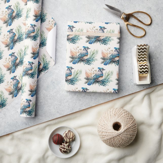 Watercolor Blue Jay Wrapping Paper (Crafts)