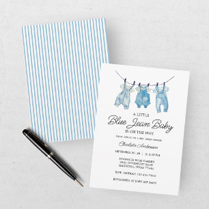 Watercolor Blue Jean Baby Shower Invitation