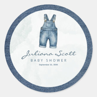 Watercolor Blue Jeans Baby Shower Denim Classic Round Sticker