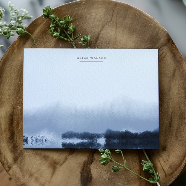 Watercolor Blue Landscape Monogram Note Card (Creator Uploaded)