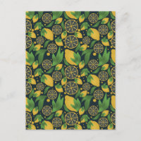 Watercolor Blue Lemon Fruit Pattern Postcard