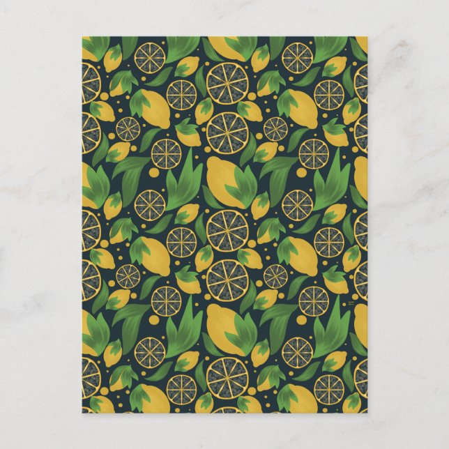 Watercolor Blue Lemon Fruit Pattern Postcard (Front)