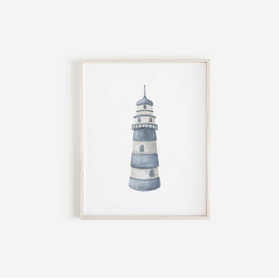 Watercolor blue light house print