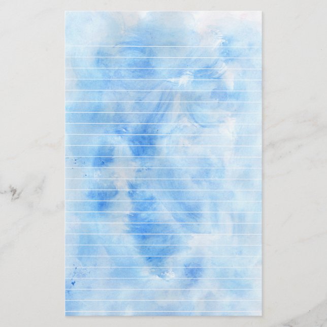 Watercolor Blue Lined Stationery (Front)