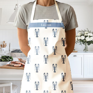 Watercolor Blue Lobster Coastal   Apron