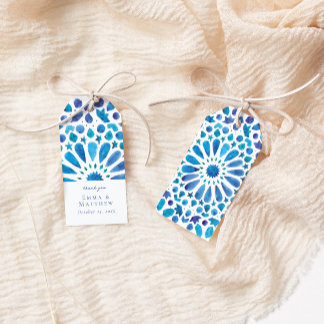 Watercolor Blue Mediterranean Tile Wedding Gift Tags