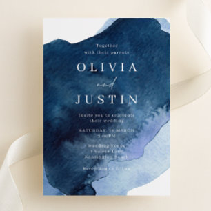 Watercolor Blue Modern Wedding Invitation