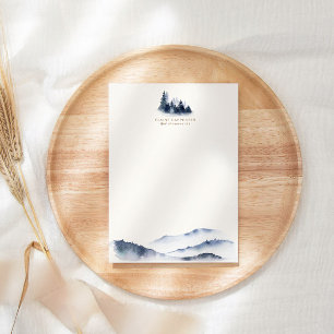 Watercolor Blue Mountain Monogram Stationery Paper