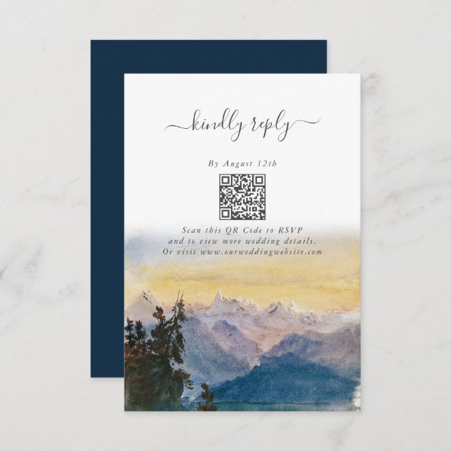 Watercolor Blue Mountains Pine Wedding Enclosure Card (Front/Back)