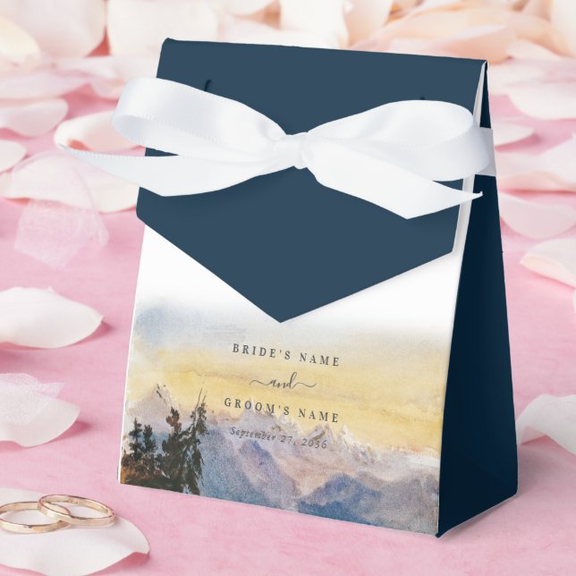 Watercolor Blue Mountains Pine Wedding Favour Box (Wedding)
