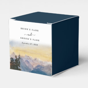 Watercolor Blue Mountains Pine Wedding Favour Box