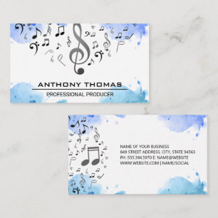 Watercolor Blue Musical Notes Business Card
