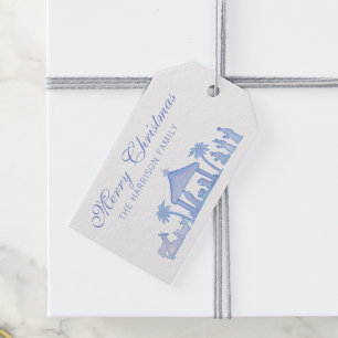 Watercolor Blue Nativity Christmas Gift Tags