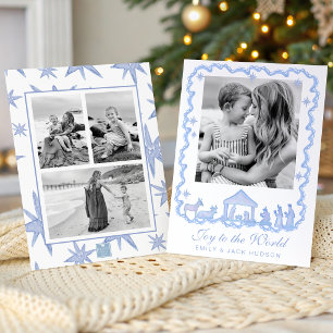 Watercolor Blue Nativity Christmas Holiday Card