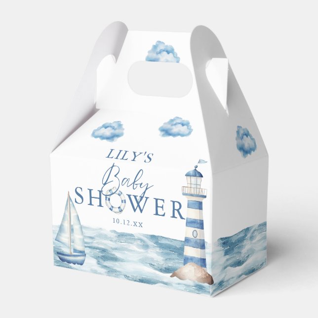 Watercolor Blue Nautical Baby Shower Favour Box (Front Side)