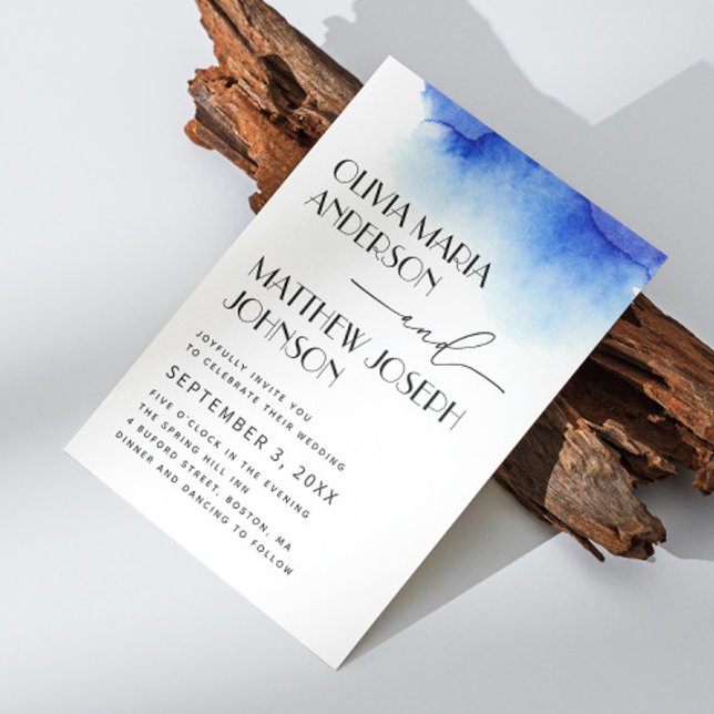 Watercolor blue nautical modern simple wedding invitation (Creator Uploaded)
