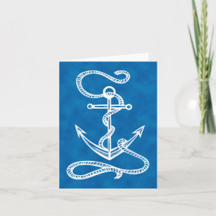 Watercolor Blue Nautical Ship Anchor Hello Love Thank You Card