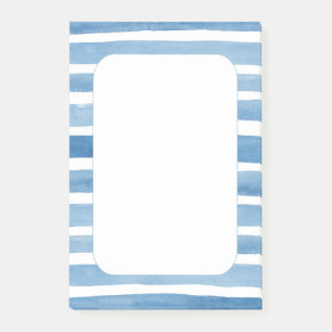 Watercolor blue nautical stripes. Ocean sea beach Post-it Notes
