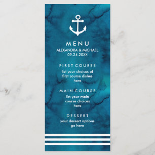 Watercolor Blue Nautical Wedding Menu