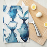 Watercolor blue navy fish pattern. Nautical animal Tea Towel<br><div class="desc">Watercolor blue navy ocean fish pattern. Nautical animal ornament Kitchen Towels.</div>