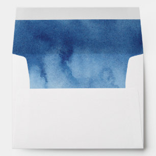 Watercolor blue navy nautical winter wedding envelope