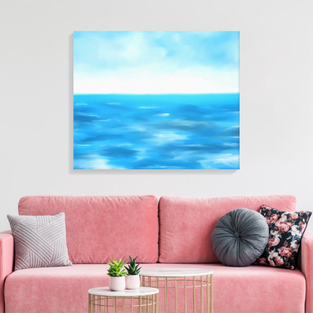 WATERCOLOR BLUE OCEAN ABSTRACT WAVES CANVAS PRINT (Insitu(LivingRoom))
