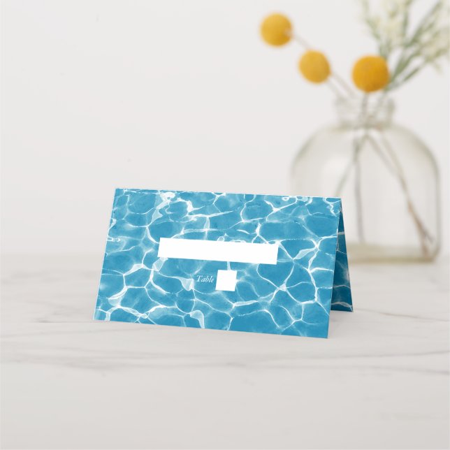 Watercolor Blue Ocean Beach Wedding Place Card (Front)