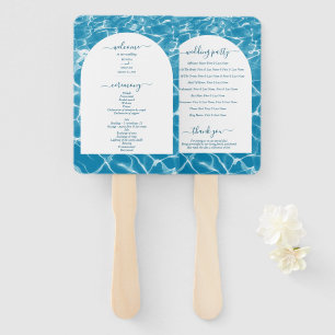Watercolor Blue Ocean Beach Wedding Program Hand Fan
