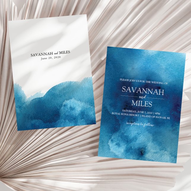 Watercolor Blue Ocean Wave Wedding Invitation (Creator Uploaded)