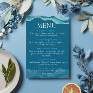 watercolor blue ocean waves menu
