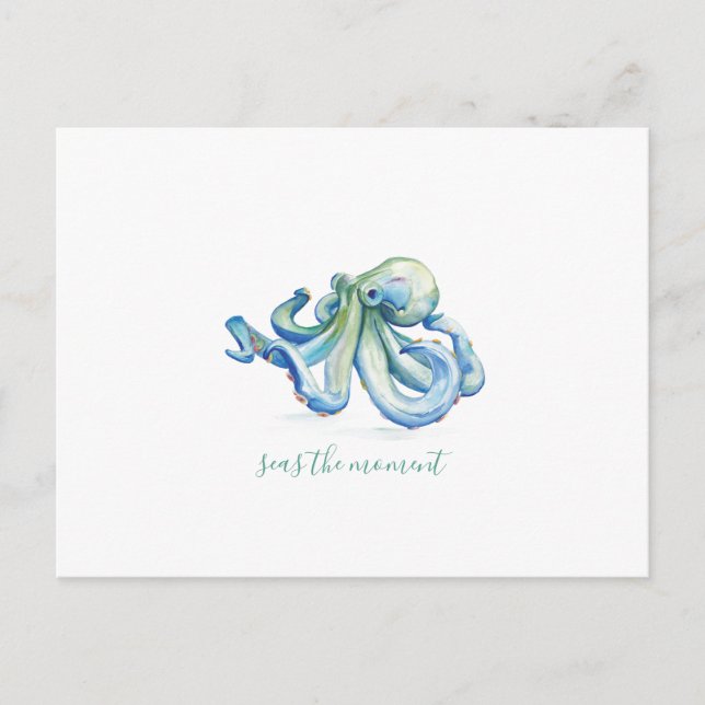 Watercolor Blue Octopus Art Holiday Postcard (Front)
