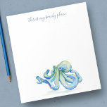 Watercolor Blue Octopus Personalised Stationery Notepad<br><div class="desc">Elegant and coastal, this personalised stationery features your the words "This is my beachy place" set and hand lettered script typography with my blue octopus original watercolor art.. It can be personalised to include your family name or monogram in a hand lettered script typography. Perfect for weddings or your summer...</div>