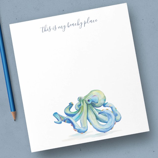 Watercolor Blue Octopus Personalised Stationery Notepad (Personalized Stationery Notepad Watercolor Blue Octopus )