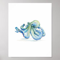 Watercolor Blue Octopus