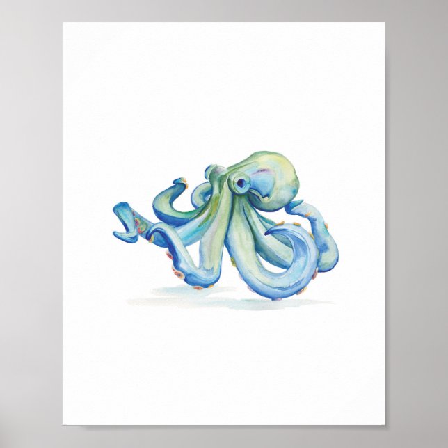 Watercolor Blue Octopus Poster (Front)