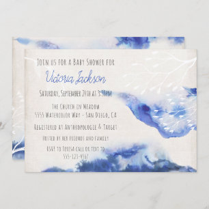 Watercolor Blue Ombre Baby Shower Invitations