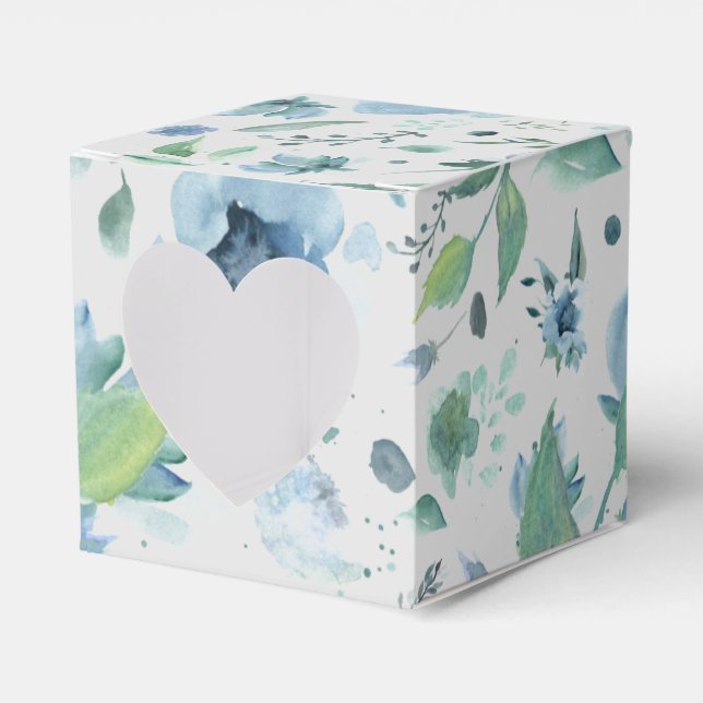 Watercolor Blue on Light Grey Floral  Favour Box (Front Side)