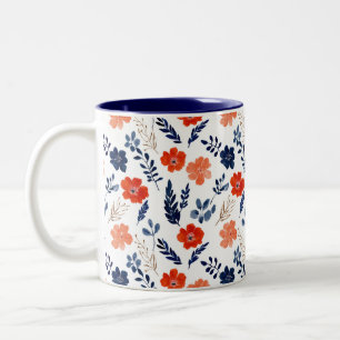 Watercolor Blue& Orange Floral Pattern BOHO Two-Tone Coffee Mug