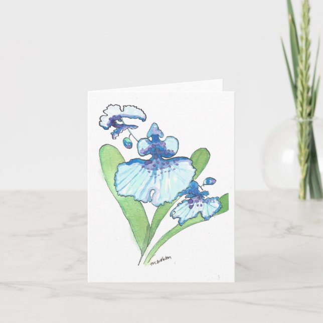 Watercolor Blue Orchid Greeting Card w/envelope (Front)
