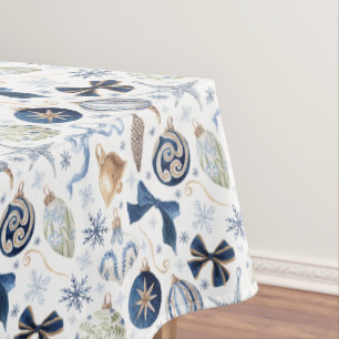 Watercolor Blue Ornaments Christmas Tablecloth
