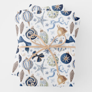 Watercolor Blue Ornaments Christmas Wrapping Paper Sheet