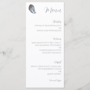 Watercolor Blue Oyster Shell Wedding Menu