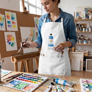 Watercolor Blue Paint Tube Illustration Standard Apron