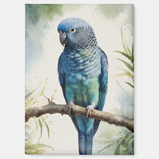 Watercolor Blue Parakeet Eucalyptus Tree Magnet (Front)