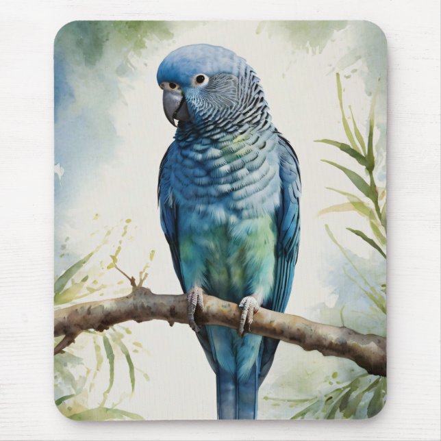 Watercolor Blue Parakeet Eucalyptus Tree Mouse Pad (Front)