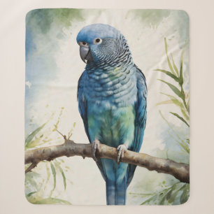 Watercolor Blue Parakeet Eucalyptus Tree Sherpa Blanket