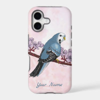 Watercolor Blue Parakeet with Blossoms