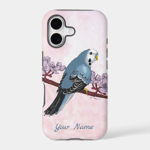 Watercolor Blue Parakeet with Blossoms