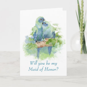 Watercolor Blue Parrot Tropical Bird Maid of Honou Invitation